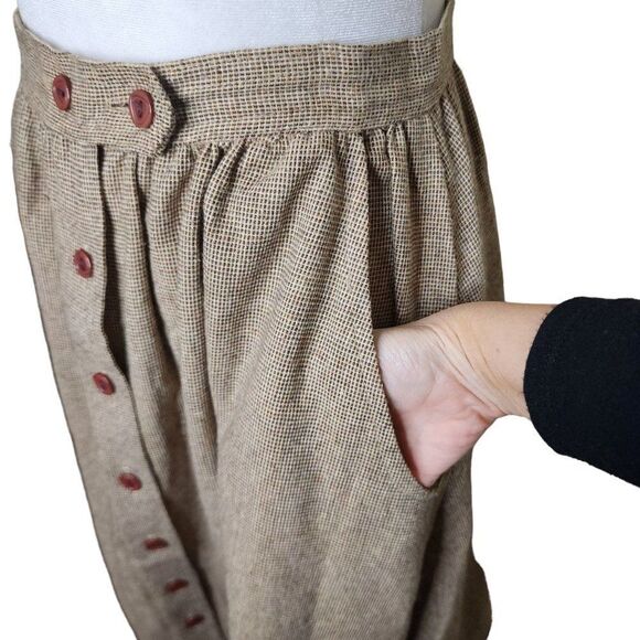Vintage 70s 80s ALine Mid Length Skirt Button Front Womens Size M Brown Pockets - Picture 2 of 7